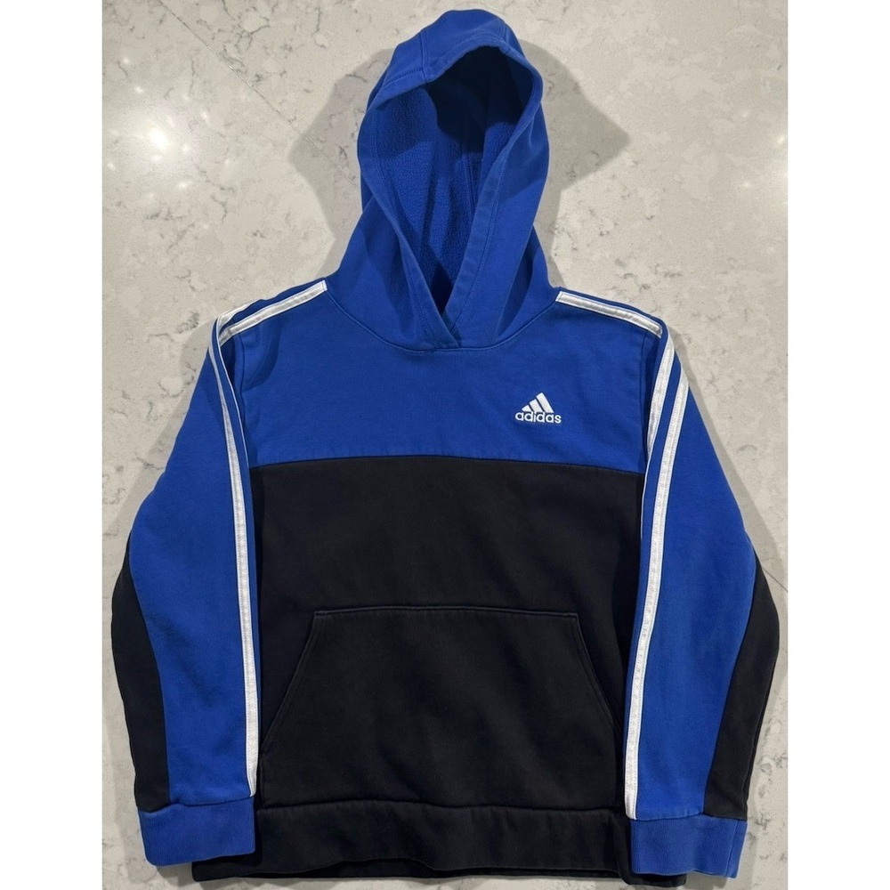 Adidas Hoodie‎ Youth Medium 10/12 Blue Black Athleisure Sweatshirt Pullover